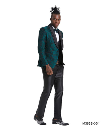 Tazzio Men's Hunter Green 3-Piece Satin Shawl Collar Suit