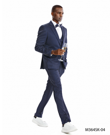 Tazzio Men's Navy & White 3-Piece Satin Shawl Lapel Suit