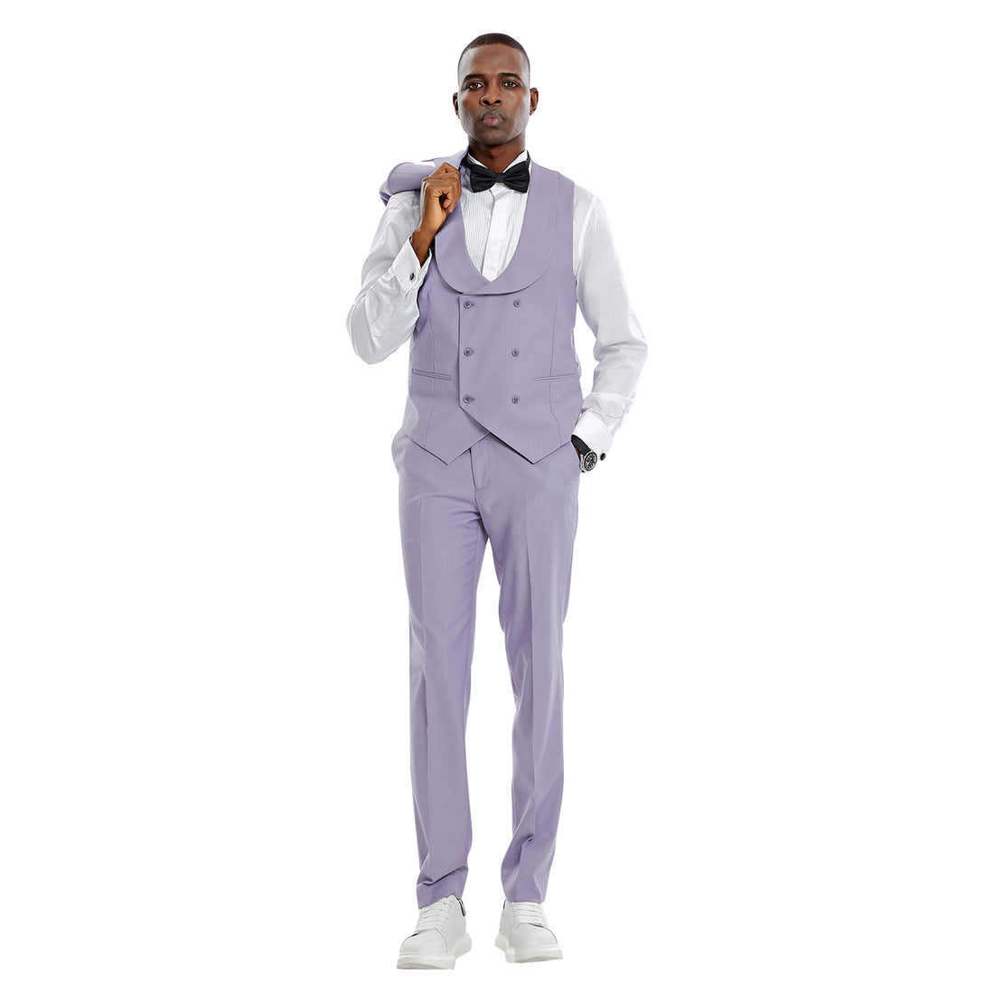 Tazzio Men's Lavender 3-Piece Linen Suit – Double-Breasted Vest