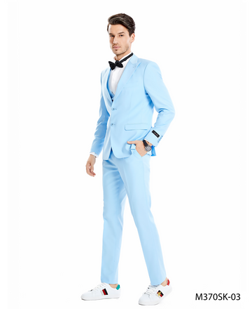 Men's Sky Blue Modern Fit 3-Piece Suit – Notch Lapel