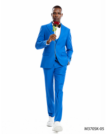 Tazzio Men's Royal Blue 3-Piece Linen Suit – Double-Breasted Vest
