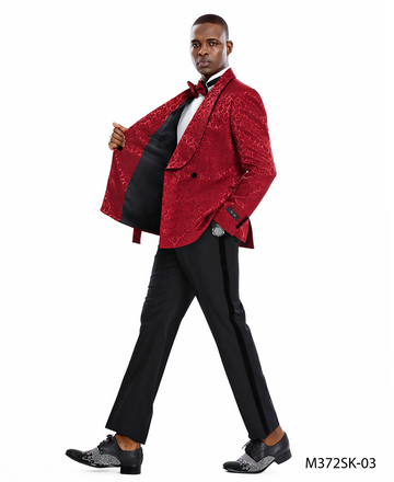 Tazzio Men's Burgundy & Black Paisley 2-Piece Shawl Collar Suit