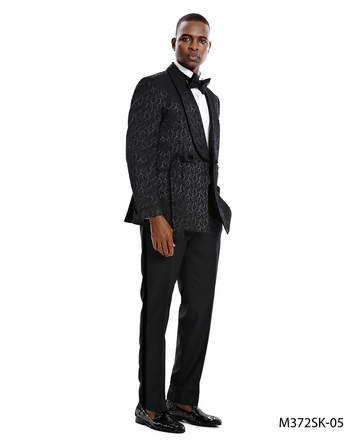 Tazzio Men's Black Paisley 2-Piece Shawl Collar Suit – Formal Suit