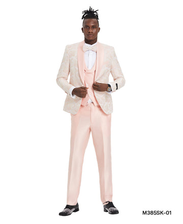 Tazzio Men's Pink Paisley 3-Piece Shawl Collar Suit – Wedding & Prom