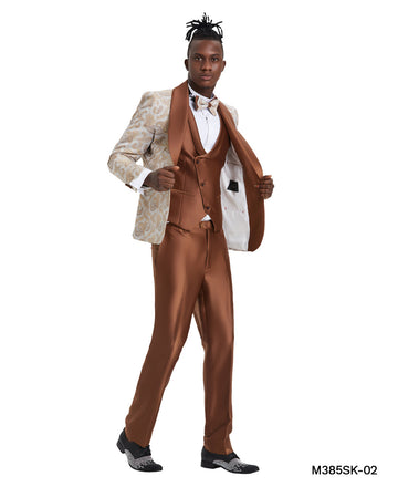 Tazzio Men's Rust Paisley 3-Piece Shawl Collar Suit – Formal Suit