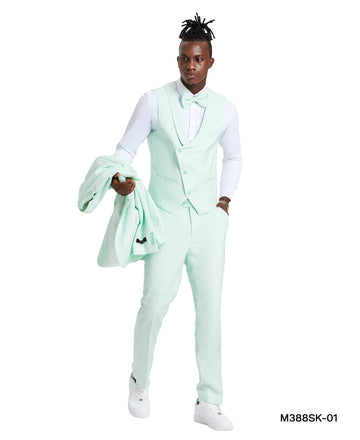 Tazzio Men's Mint Polka Dot 3-Piece Suit with Matching Bow Tie