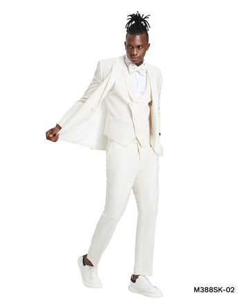 Tazzio Men's Champagne Polka Dot 3-Piece Suit with Bow Tie