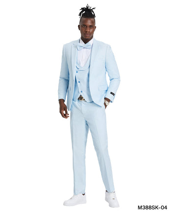 Tazzio Men's Sky Blue 3-Piece Shiny Suit – U-Shape Vest
