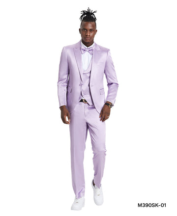 Tazzio Men's Lavender 3-Piece Shiny Suit – U-Shape Vest