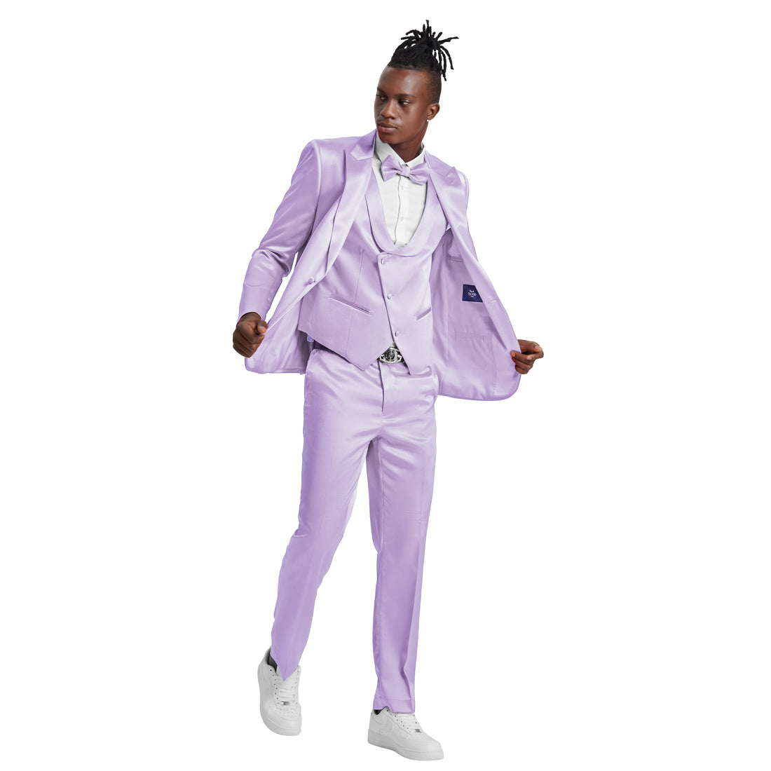 Tazzio Men's Lavender 3-Piece Shiny Suit – U-Shape Vest
