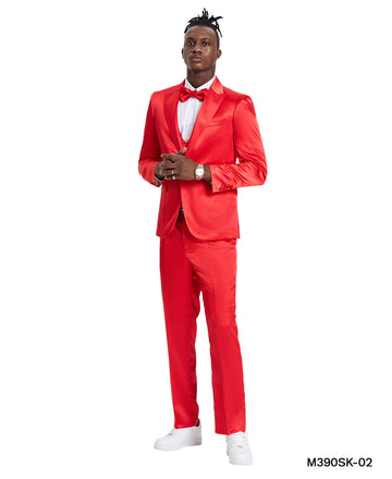 Tazzio Men's Red 3-Piece Shiny Suit – U-Shape Vest