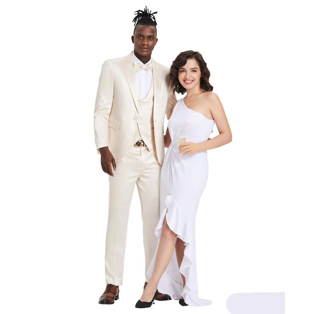 Tazzio Men's Champagne 3-Piece Shiny Suit – U-Shape Vest