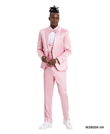 Tazzio Men's Dusty Rose 3-Piece Shiny Suit – U-Shape Vest