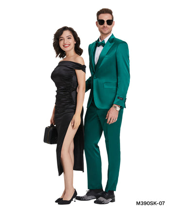 Tazzio Men's Green 3-Piece Shiny Suit – U-Shape Vest