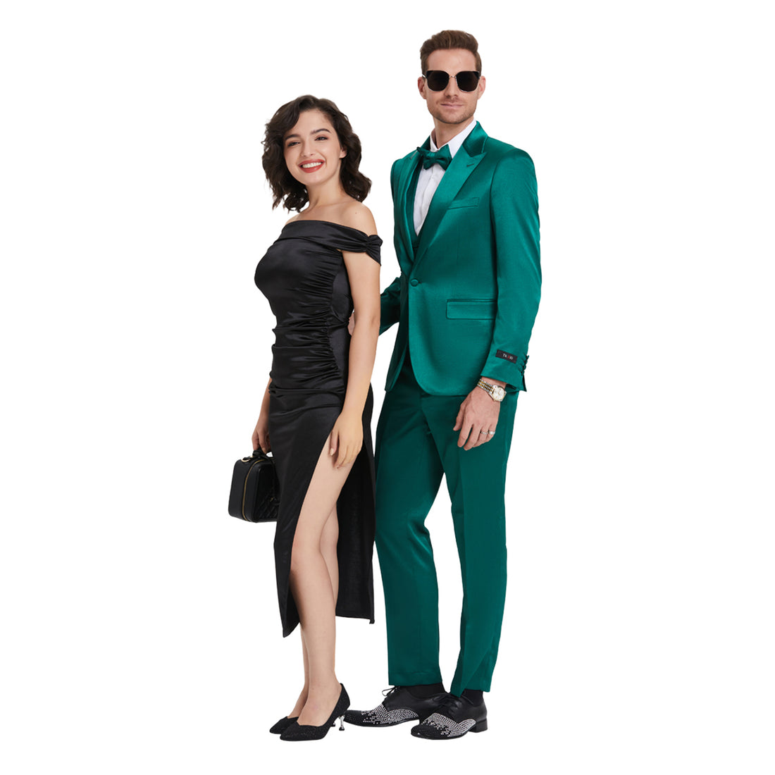 Tazzio Men's Green 3-Piece Shiny Suit – U-Shape Vest