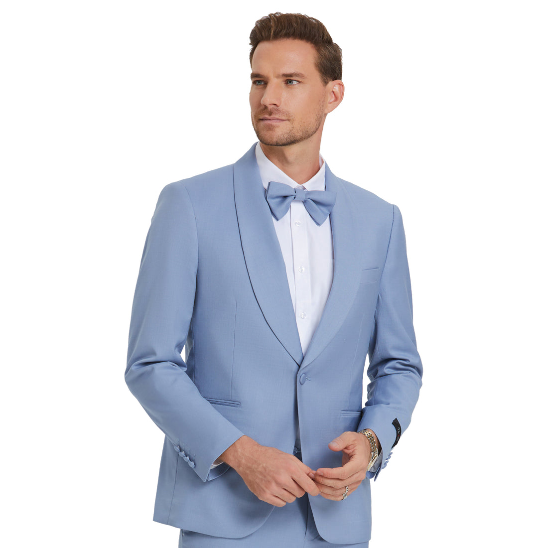 Tazzio Men's Beau Blue 2-Piece Shawl Collar Suit – Adjustable Waist