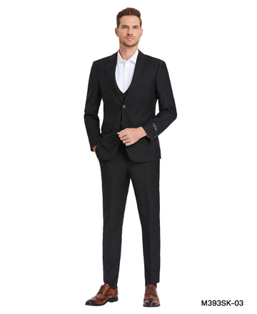 Tazzio Men's Black Window Plaid 3-Piece Suit – U-Shape Vest