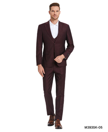 Tazzio Men's Wine Window Plaid 3-Piece Suit – Double-Breasted U-Shape Vest