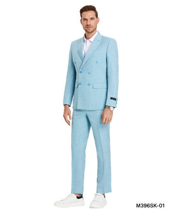 Tazzio Men's Teal 2-Piece Double-Breasted Pinstripe Suit