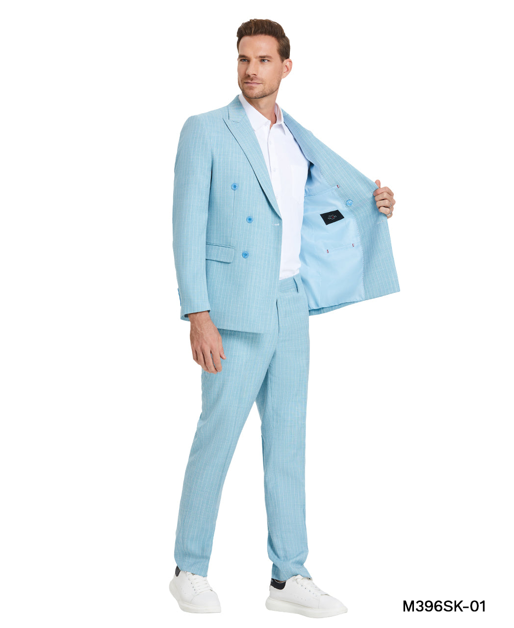 Tazzio Men's Teal 2-Piece Double-Breasted Pinstripe Suit