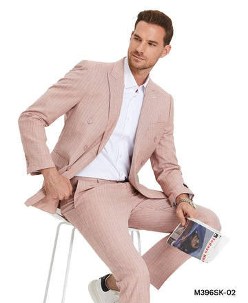 Tazzio Men's Dusty Rose 2-Piece Double-Breasted Pinstripe Suit
