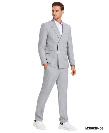 Tazzio Men's Light Grey 2-Piece Double-Breasted Pinstripe Suit