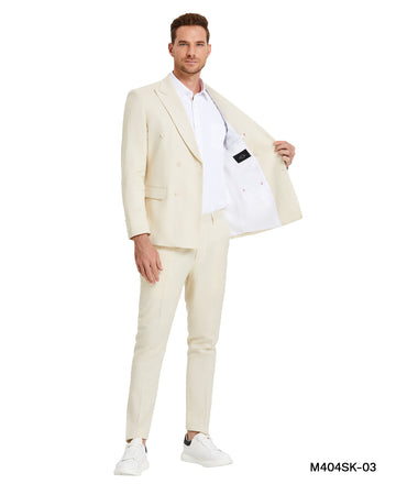 Tazzio Men's Cream Double-Breasted 2-Piece Suit – Peak Lapel