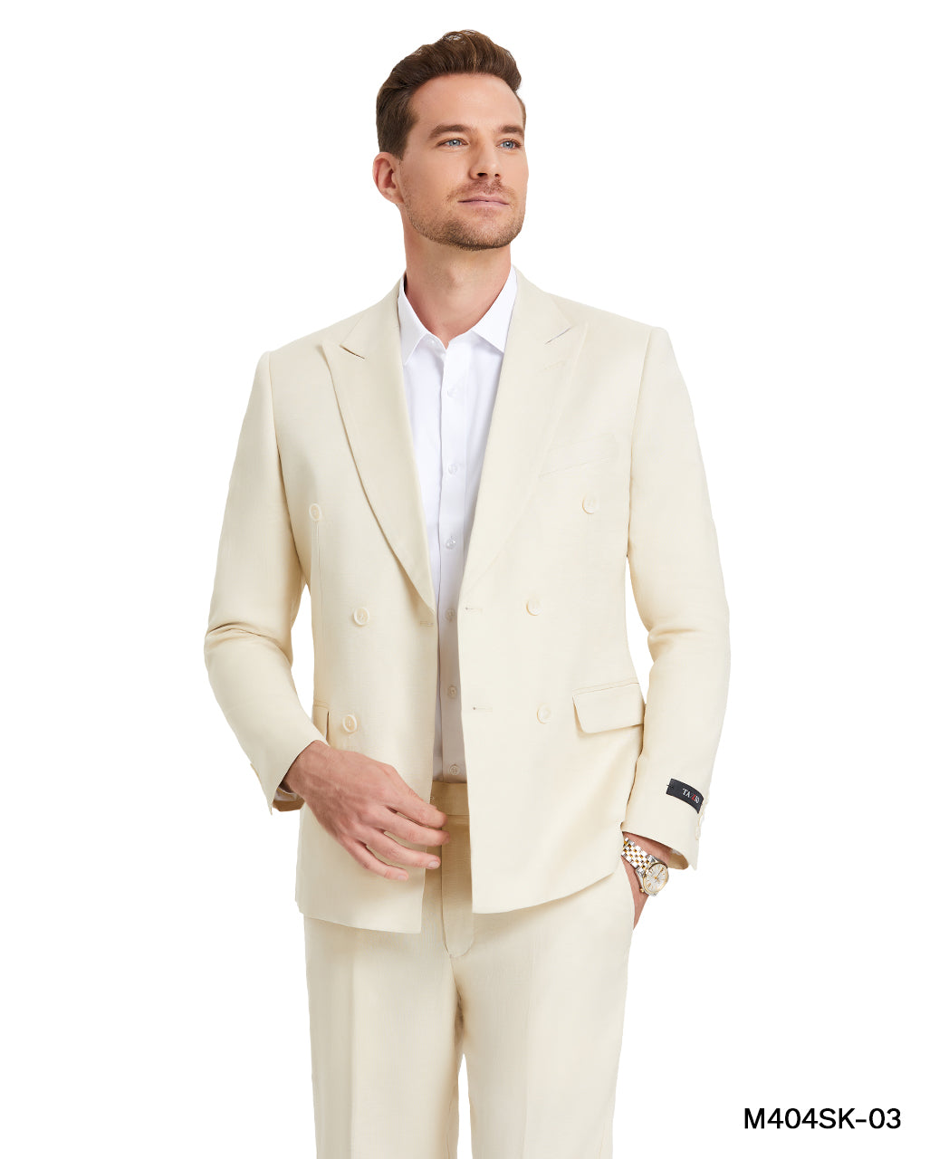Tazzio Men's Cream Double-Breasted 2-Piece Suit – Peak Lapel