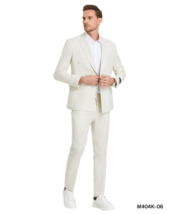 Tazzio Men's Ivory Double-Breasted 2-Piece Suit – Peak Lapel