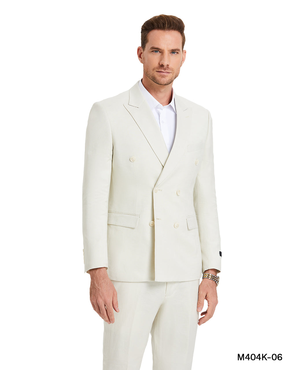 Tazzio Men's Ivory Double-Breasted 2-Piece Suit – Peak Lapel