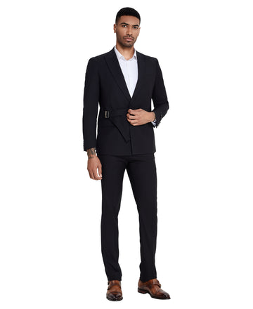Tazzio Men's Black 2-Piece Peak Lapel Suit – Classic Formal Suit