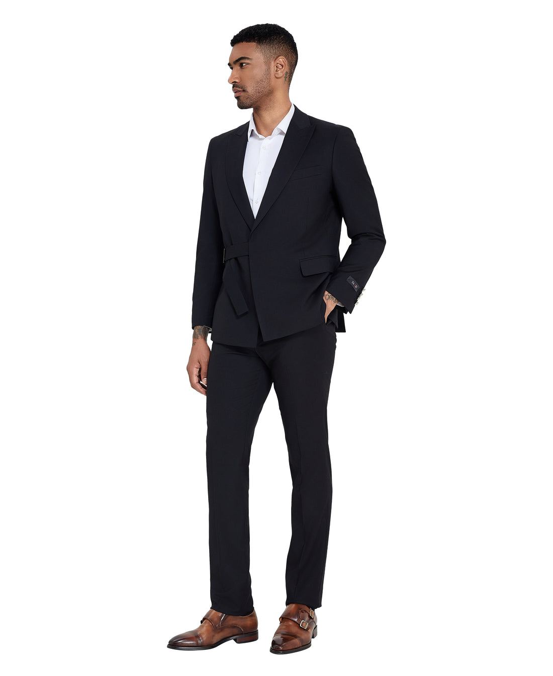 Tazzio Men's Black 2-Piece Peak Lapel Suit – Classic Formal Suit