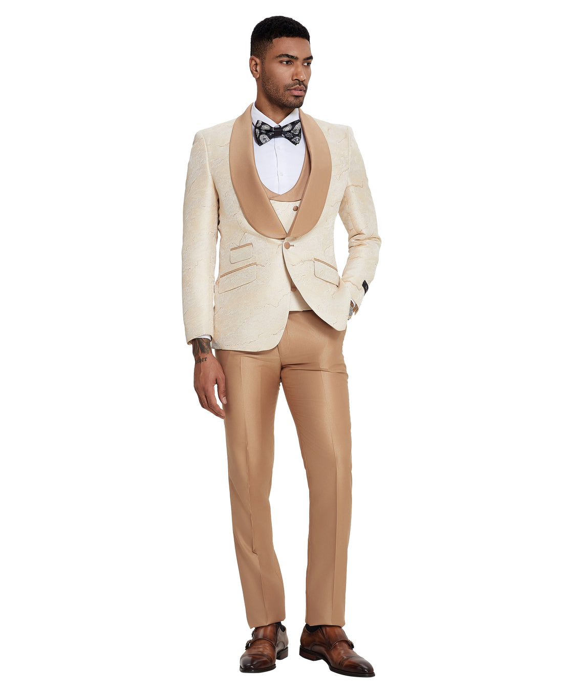 Tazzio Men's Tan 2-Piece Peak Lapel Suit – Wedding & Formal Suit
