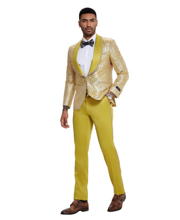 Tazzio Men's Gold 2-Piece Peak Lapel Suit – Wedding & Prom Suit