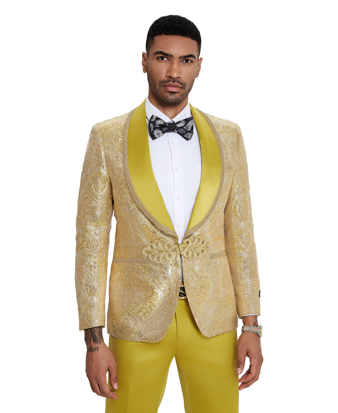 Tazzio Men's Gold 2-Piece Peak Lapel Suit – Wedding & Prom Suit