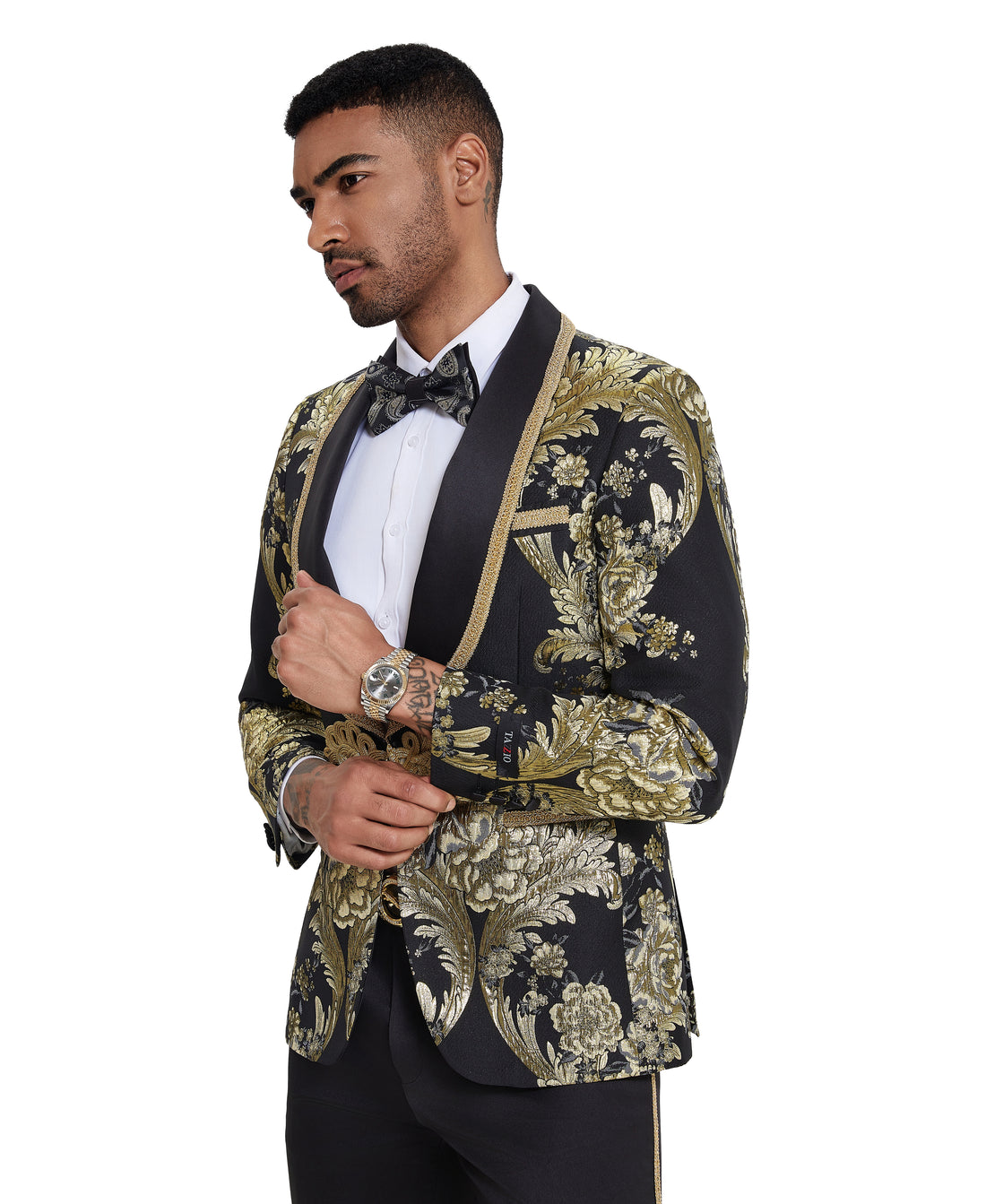 Tazzio Men's Black & Gold 2-Piece Ornate Floral Formal Suit