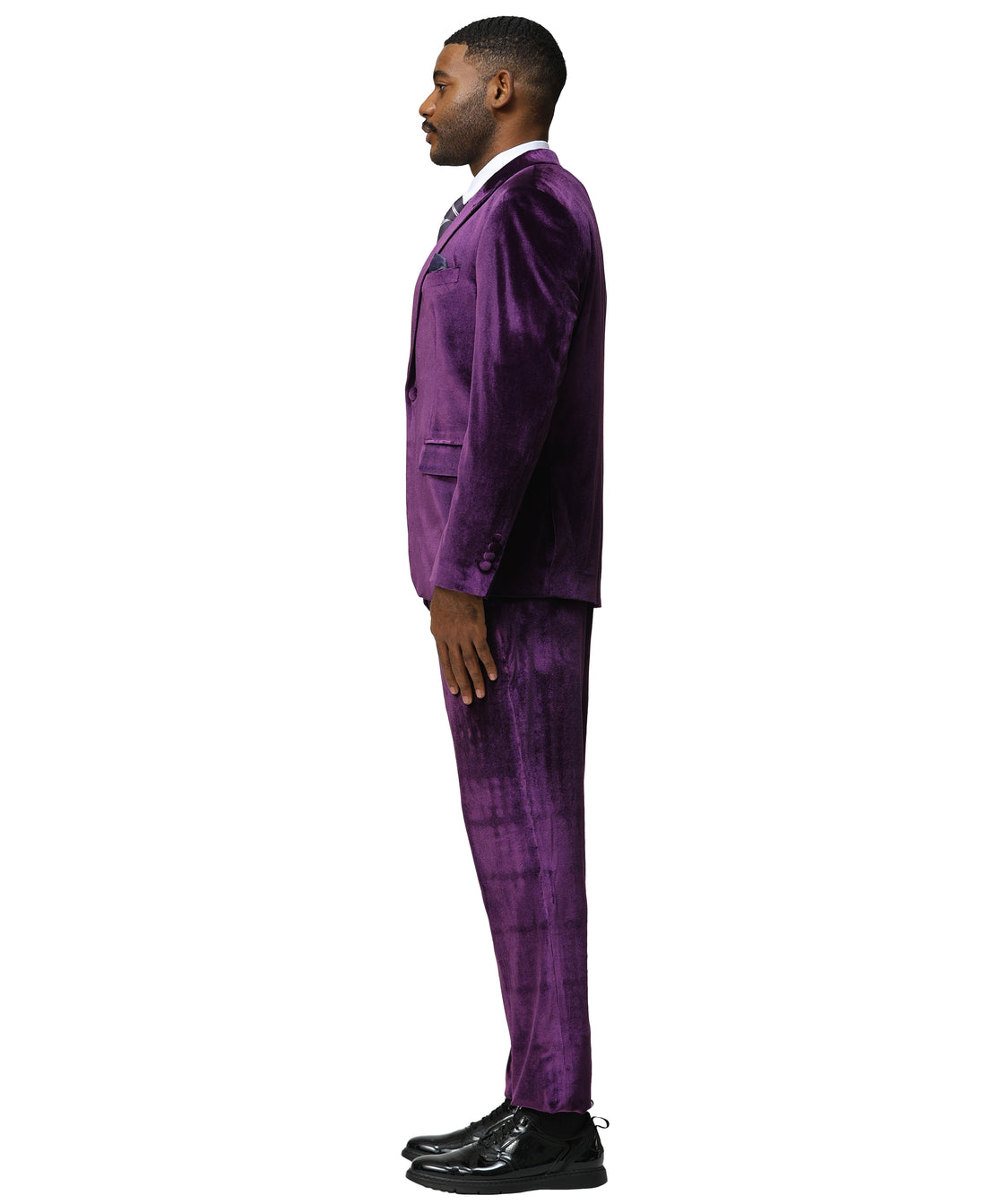 Tazzio Men's Purple 2-Piece Solid Textured Velvet-Look Peak Lapel Suit