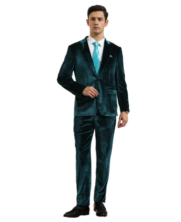 Tazzio Men's Teal 2-Piece Solid Textured Velvet-Look Peak Lapel Suit