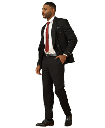 Tazzio Men's Black Double-Breasted 2-Piece Peak Lapel Suit