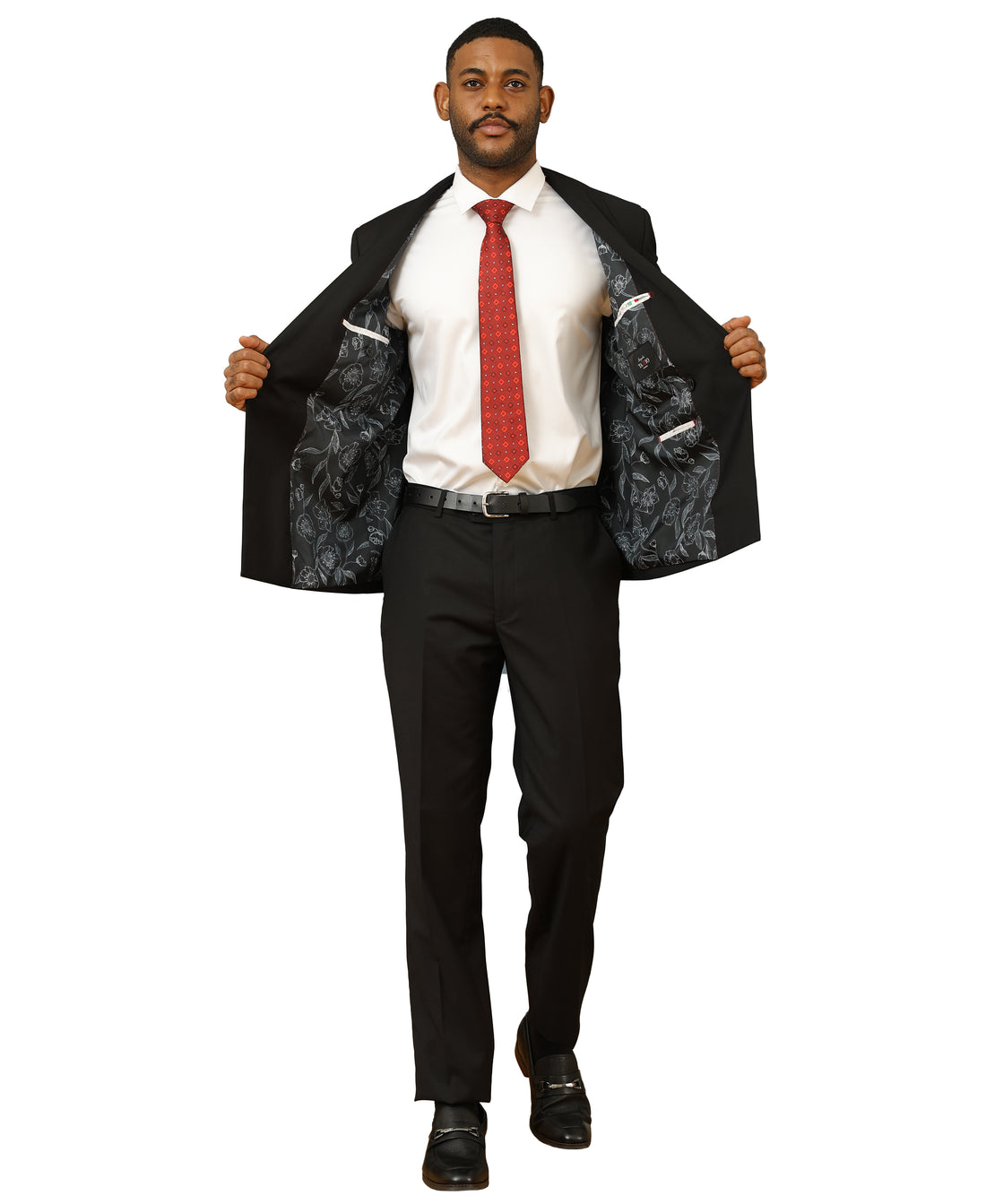 Tazzio Men's Black Double-Breasted 2-Piece Peak Lapel Suit