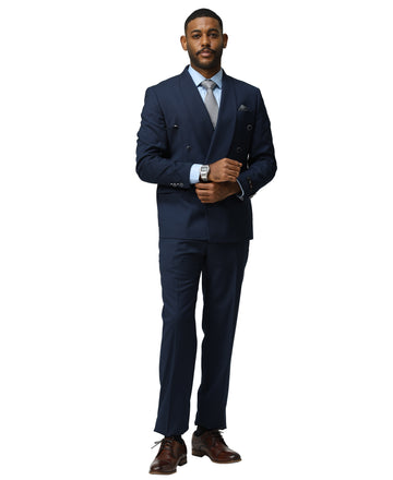 Tazzio Men's Navy Blue Double-Breasted 2-Piece Peak Lapel Suit