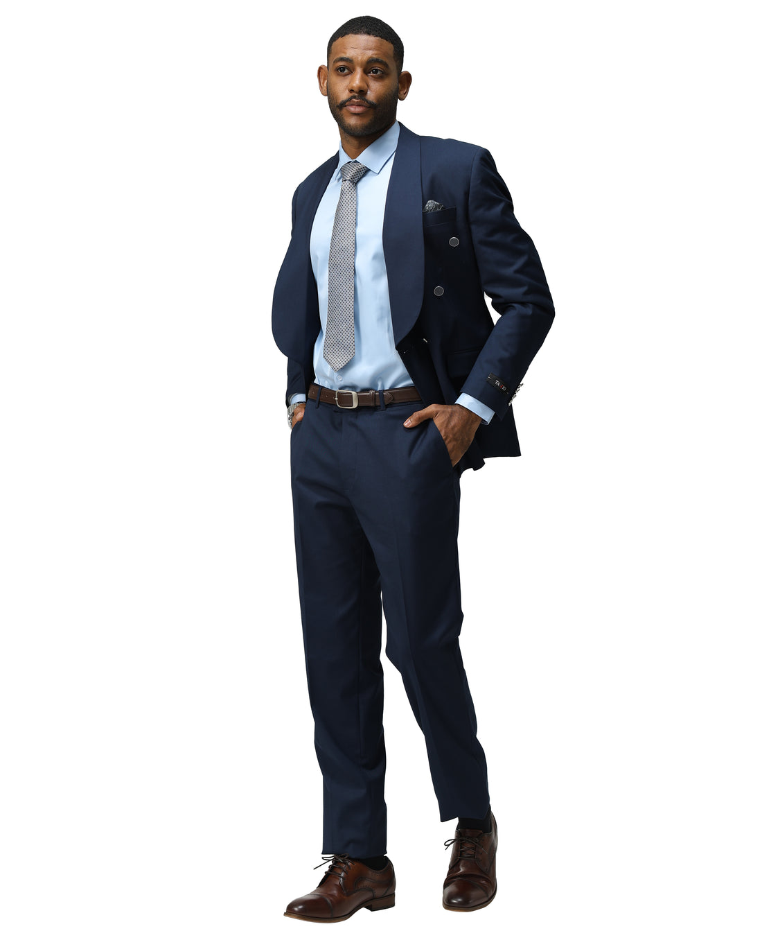 Tazzio Men's Navy Blue Double-Breasted 2-Piece Peak Lapel Suit