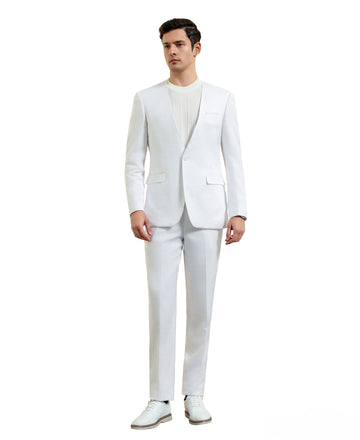 Men's White 2-Piece Band Collar Suit – Modern Slim Fit Wedding Suit