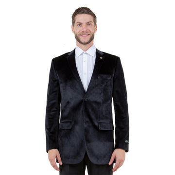 Tazzio Men's Black Velvet Blazer – Modern Fit Notch Lapel Jacket