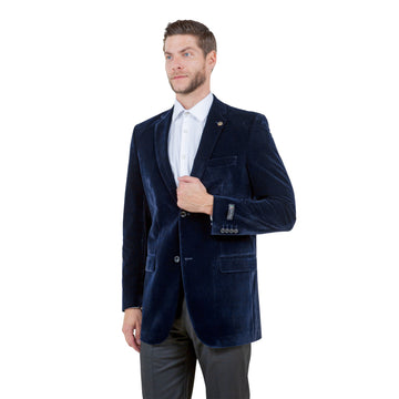 Tazzio Men's Navy Velvet Blazer – Modern Fit Notch Lapel Jacket