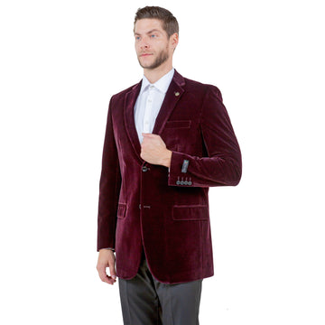 Tazzio Men's Wine Velvet Blazer – Modern Fit Notch Lapel Jacket