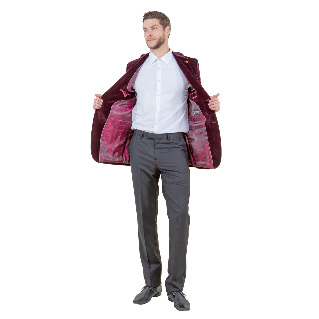 Tazzio Men's Wine Velvet Blazer – Modern Fit Notch Lapel Jacket
