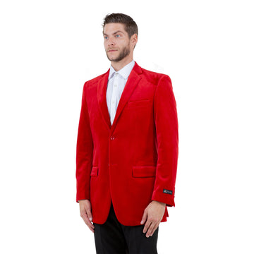Tazzio Men's Red Velvet Blazer – Modern Fit Notch Lapel Jacket