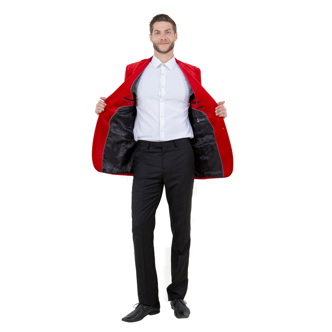 Tazzio Men's Red Velvet Blazer – Modern Fit Notch Lapel Jacket