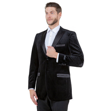 Tazzio Men's Black Velvet Blazer – Modern Fit Notch Lapel Jacket